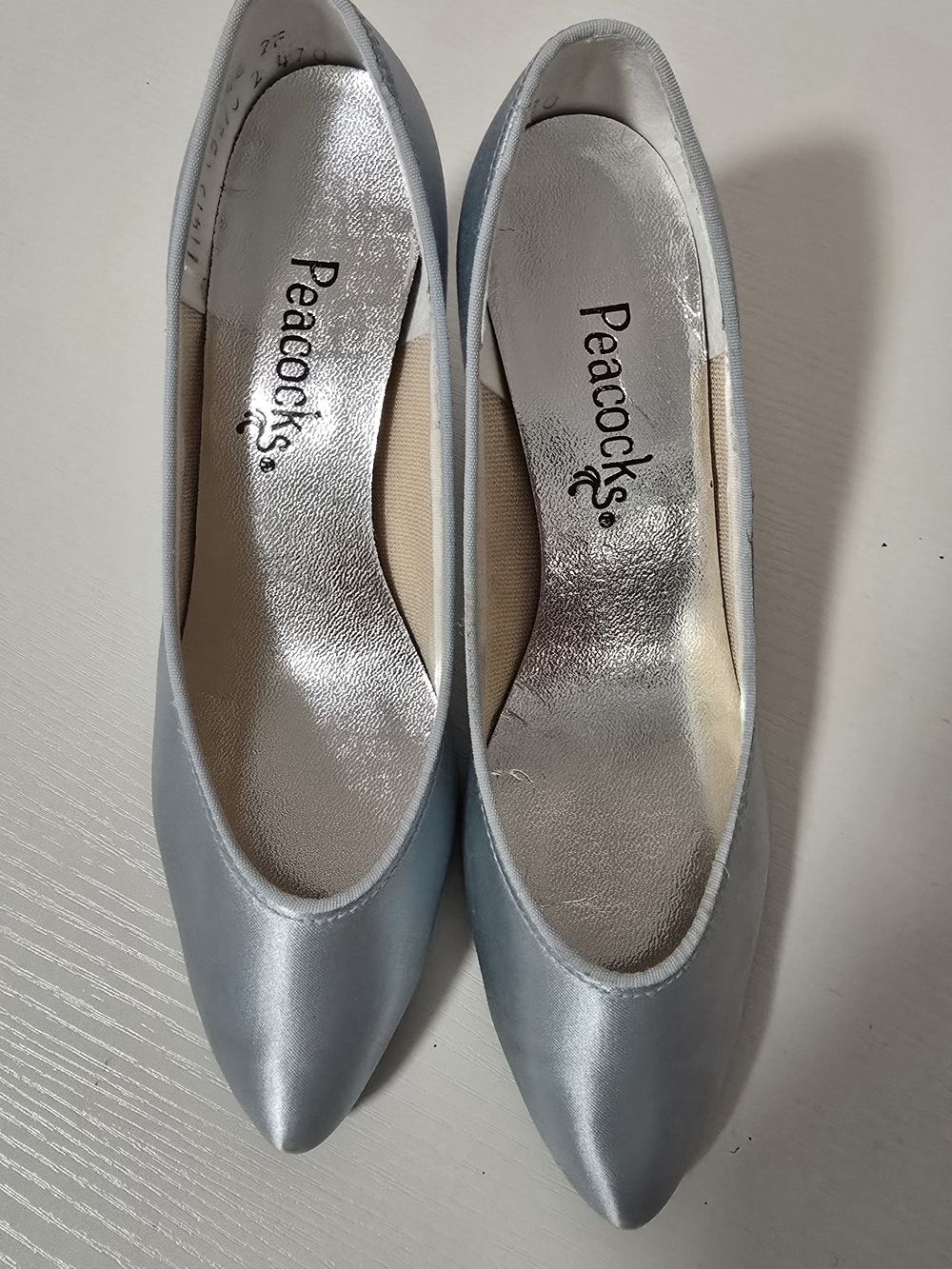 Peacocks Light Blue Satin Pointed Toe Heels